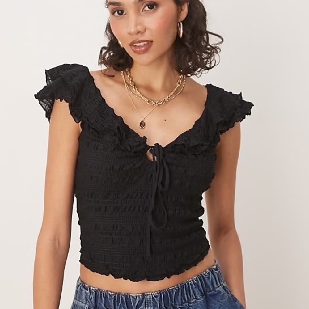 NWT Free People Love You More Top‎ Womens Medium Black Smocked Coquette Romantic